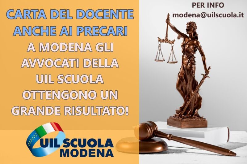 CARTA DEL DOCENTE – Sentenza favorevole del Tribunale di Modena. Riconosciute somme per un totale di 22mila euro agli iscritti UIL!